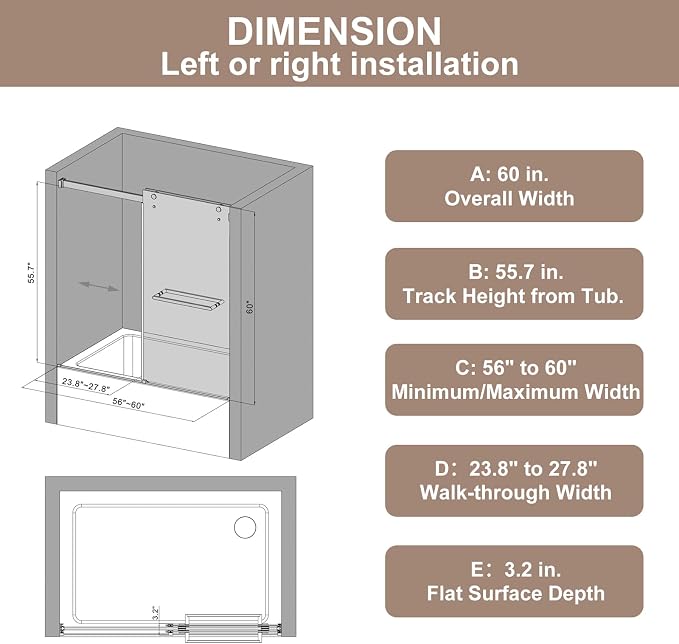 56-60" W x 60" H Double Sliding Bathtub Shower Door, 5/16" Tempered Glass - Image 2