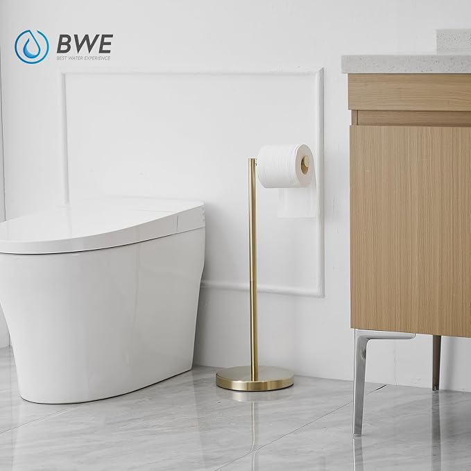 BWE Brushed Gold Toilet Paper Holder Stand Modern Tissue Roll Holder Storage - Image 8