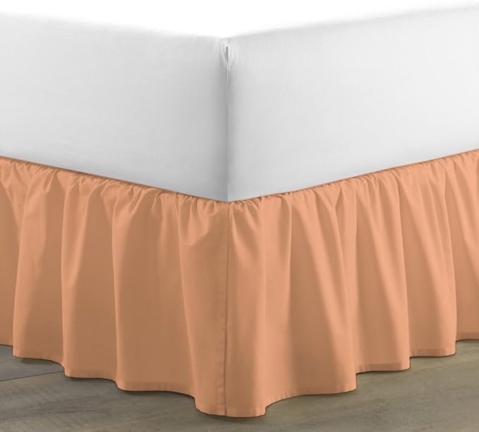 Ruffled Bed Skirt (Twin, Peach) 18 Inch Drop Dust Ruffle with Platform, 100% Cotton 600 Thread Count Fabric, Gathered Styling, Available in All Bed Sizes and 23 Colors - Bedskirt