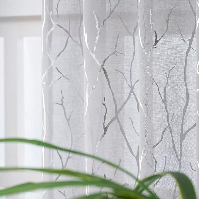 FINECITY Silver Grey Sheer Curtains 96-Inch Long - Image 8