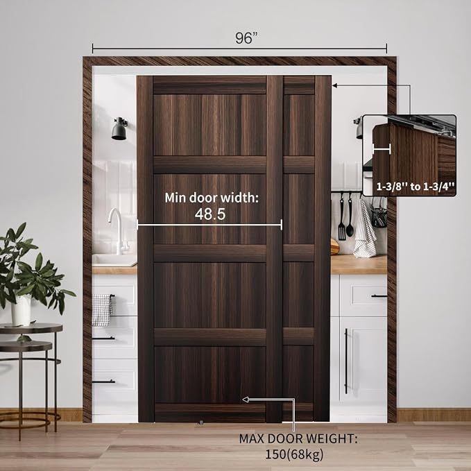 Heavy Duty Bypass Sliding Closet Door Track Hardware 96", 8 FT Aluminium Pocket - Image 4