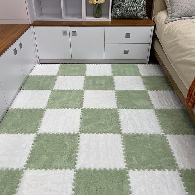 12Pcs Interlocking Carpet Tiles, Fluffy Play Mat Floor Tiles Thick Padded - Image 7