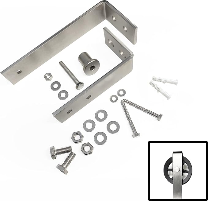 Homacer Sliding Barn Door Hardware Brushed Nickel Bracket Set by HOMACER