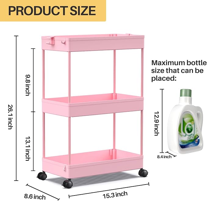 SPACEKEEPER Rolling Storage Cart 3 Tier, Bathroom Cart Organizer Laundry Room - Image 4