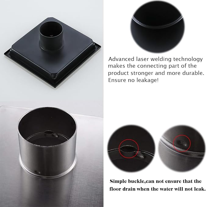 RANDOM 6 Inch Square Shower Floor Drain - Image 3