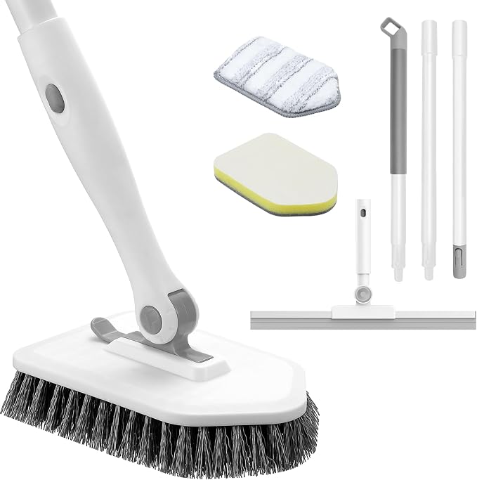 nacena Shower Scrubber with Long Handle, 4 in 1 Tile Tub Scrubber Brush with 3 by NACENA