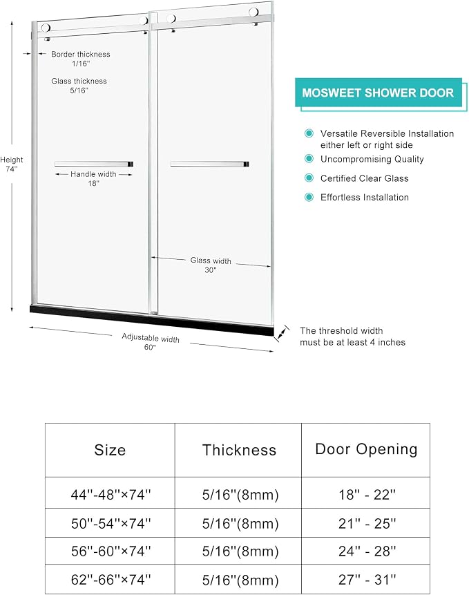 Milano Double Sliding Shower Door, 60 in.W x 74 in.H Framed Shower Door 5/16" - Image 4
