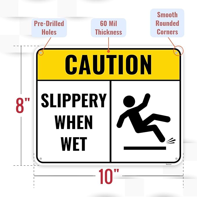 2PC Slippery When Wet Sign, 10 x 8 Inches - Image 2