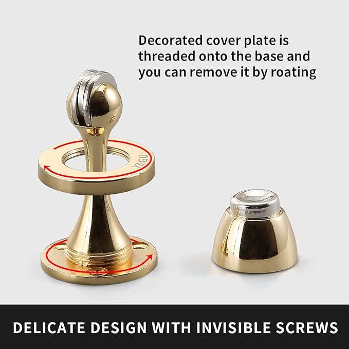 YAGU 2 Pack Magnetic Door Stoppers Holder, Zinc Alloy Bright Gold Door Stops - Image 7