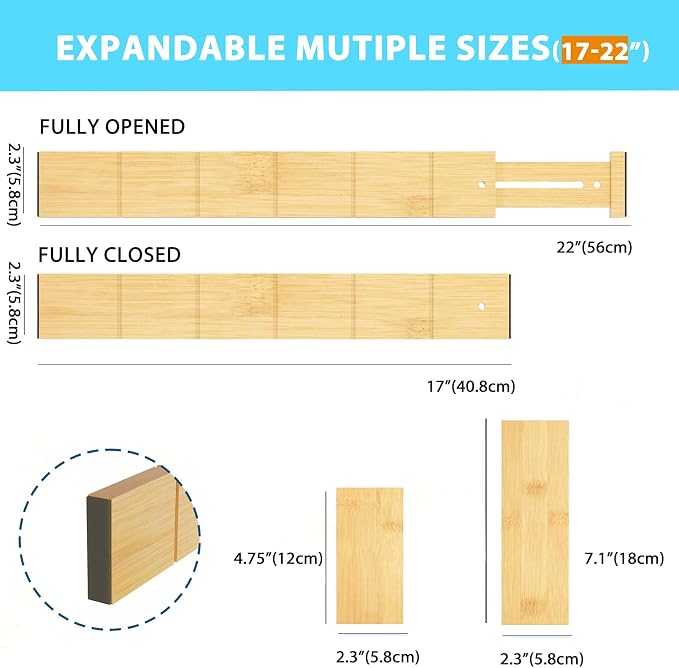 6 Pack Bamboo Drawer Dividers - Image 4