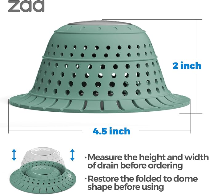 zaa Bathtub Drain Hair Catcher Green Silicone Collapsible Drain Protector - Image 5