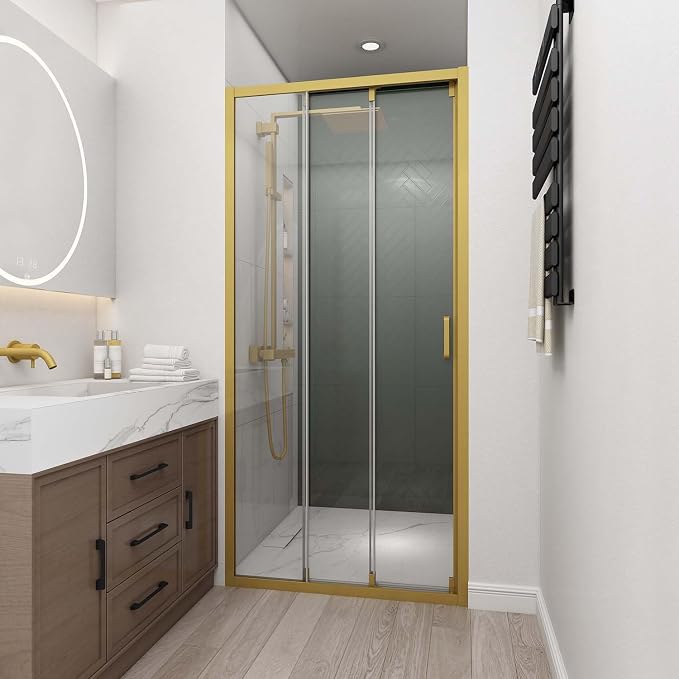 36" W x 78" H 3-Panels Sliding Shower Door, Shower Door Clear 6mm Tempered Glass by BathlinkBathroom