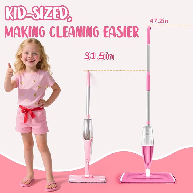 Pink Mini Spray Mop for Toddler-Girls Montessori Cleaning Toy That Real Spray - Image 2
