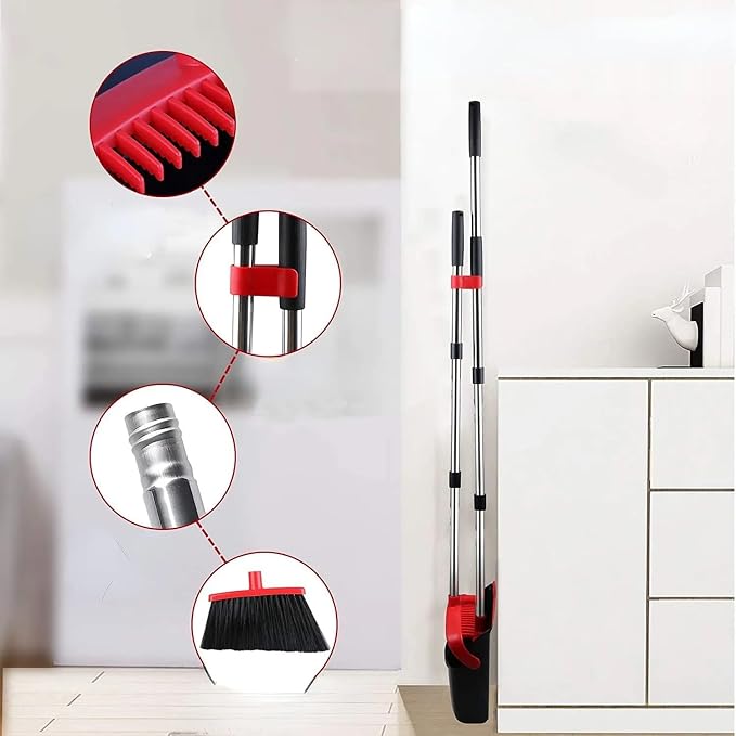 Standing Broom and Dustpan Set, Built-in Scraper Teeth, No-Slip Grip, Dust - Image 9