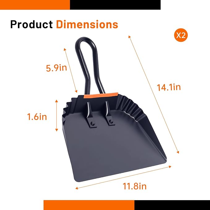 2 Pack Metal Dust Pan, 12 Inch Heavy Duty Dustpans, - Image 2