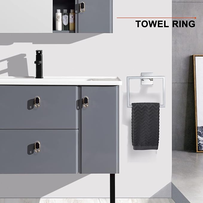 4-Piece Bathroom Hardware Set Chrome Bath Towel Bar Holder Sets Wall Mounted - Image 4
