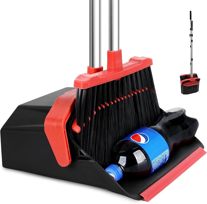 Large Upright Broom and Dustpan, Heavy Duty Dust Pan by Tiumso