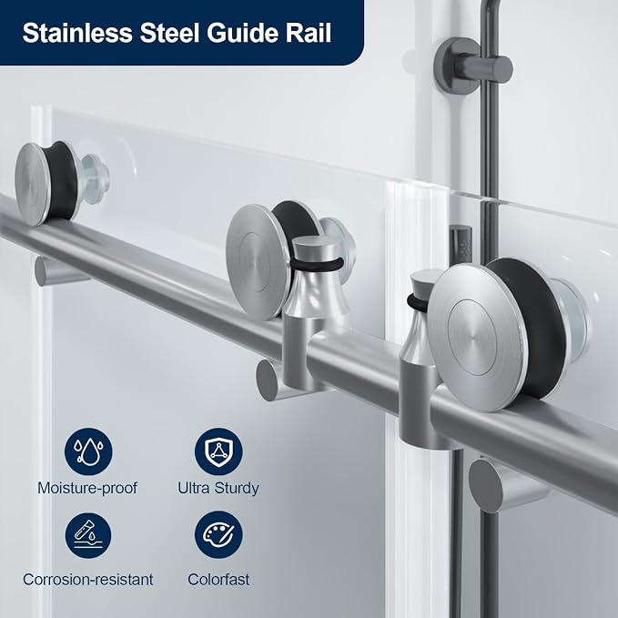 56-60" x 74" Double Sliding Shower Door, Frameless Shower Enclosure 5/16" Clear - Image 3