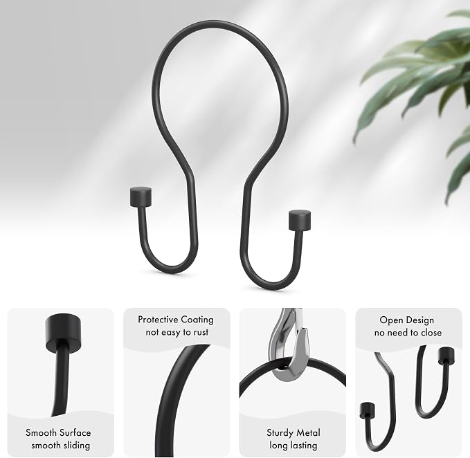 AmazerBath Shower Curtain Hooks Black Shower Curtain Rings - Image 3