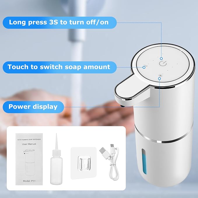 2 Pack Automatic Soap Dispensers, 12.8oz/380ml USB Touchless Automatic Foaming - Image 2