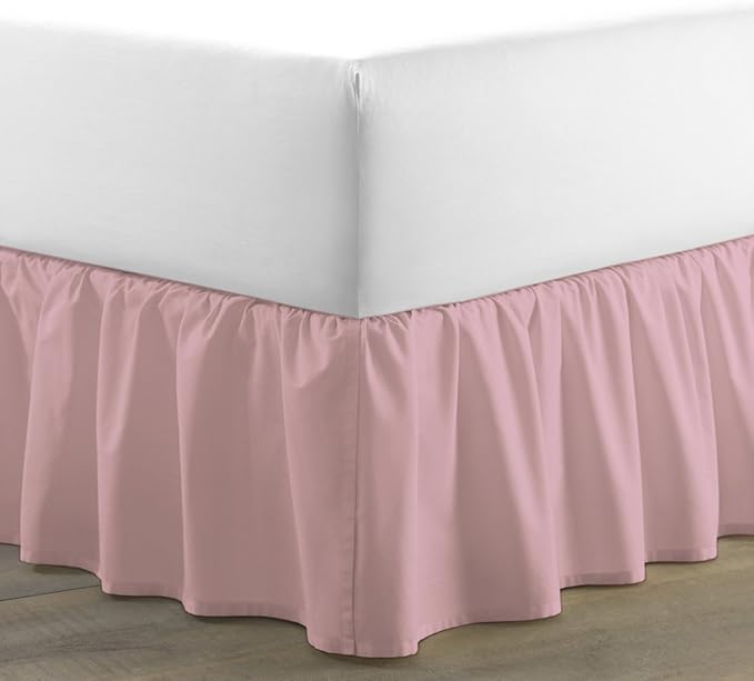 Bed Skirt - Ruffled Bed Skirt (California King, Pink) 12 Inch Drop Dust Ruffle with Platform, 100% Cotton 800 Thread Count Fabric - Dust Ruffle Bedskirt for Easy Fitting and Easy Care
