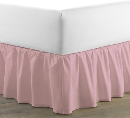 Bed Skirt - Ruffled Bed Skirt (Queen XL, Pink) 12 Inch Drop Dust Ruffle with Platform, 100% Cotton 800 Thread Count Fabric - Dust Ruffle Bedskirt for Easy Fitting and Easy Care