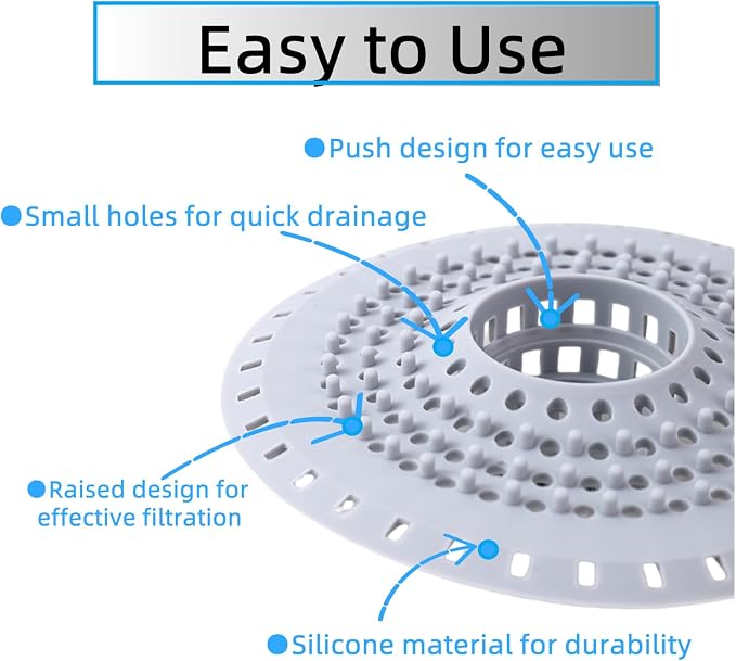 Grey Drain Hair Catcher Shower Drain Cover Hair Catcher Bathtub Drain Hair - Image 3