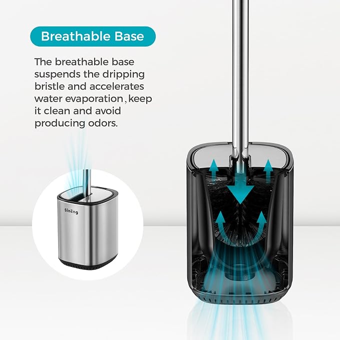Toilet Brush Holder Set Toilet Bowl Brush Stainless Steel Automatic Open lid - Image 3