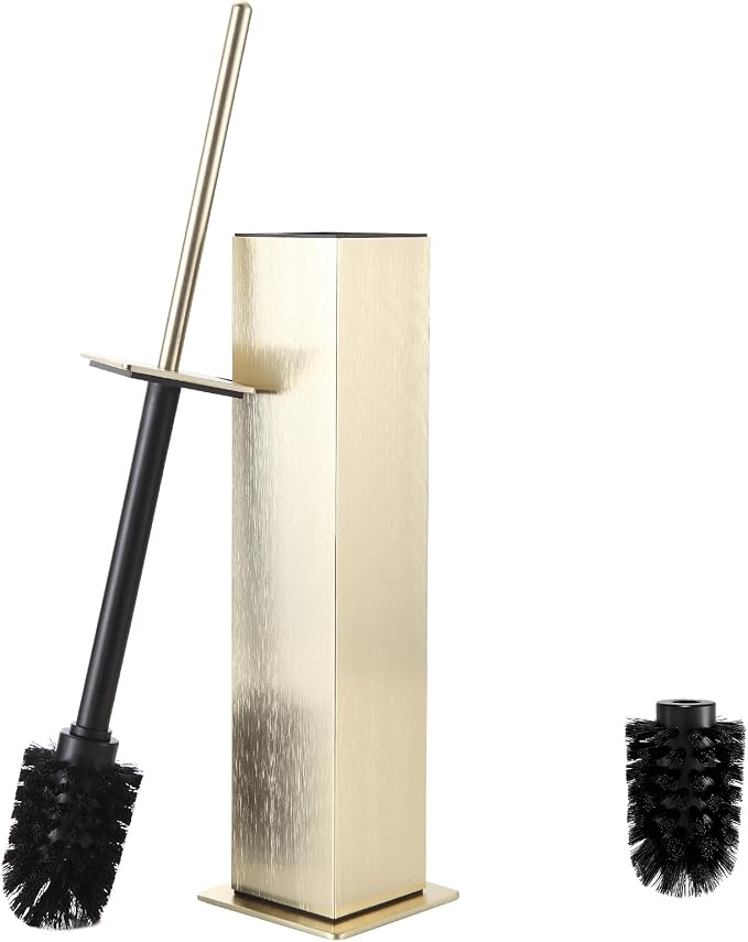 Toilet Brush and Holder Floor Standing, Brushed Gold - Image 2