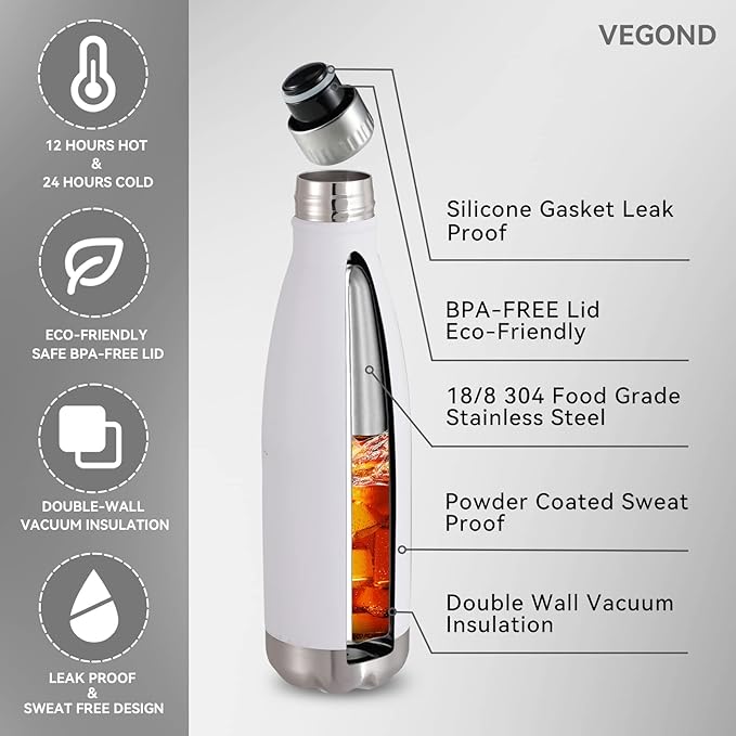 VEGOND 17oz Stainless Steel Water Bottles Bulk, Reusable Metal Sports Water - Image 2