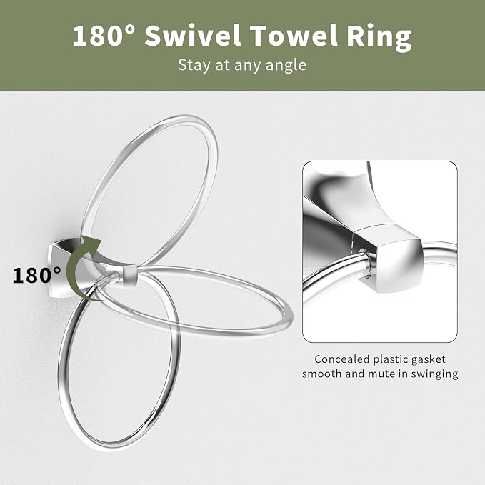 Bathroom Hardware Set 2 Pieces Toilet Paper Holder and Towel Ring Wall Mounted - Image 3
