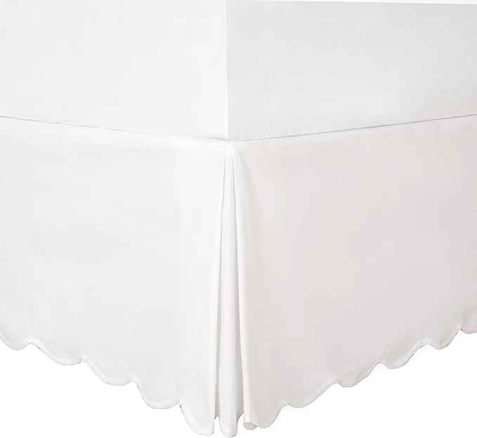 HIG Off-White Chic Twin XL Bed Skirt - Easy Fit Scallop Edge Pleated Bedskirts, 14 Inch Drop Anti-Slip Dust Ruffle, Thick Fabric for Enhanced Privacy, Pre-Washed for Long-Lasting Use(N60022)