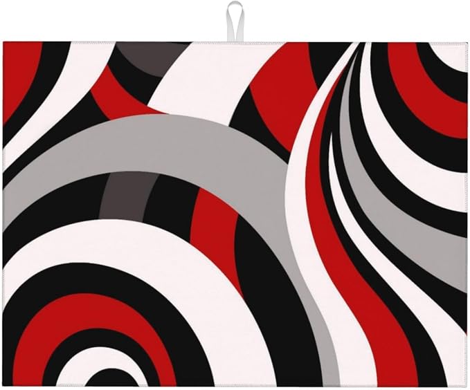 Red Black White and Grey Swirl Microfiber Dish Drying Mats, Absorbent Modern by Unknown