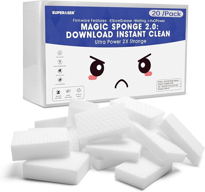 Magic Sponge Eraser, Textured 20 Pack Extra Dense Sponge by SUPERASER