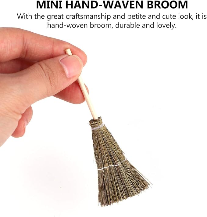 Mini Hand-Woven Decorative Broom Dollhouse Accessory 3.93In Straw Witch Broom - Image 5