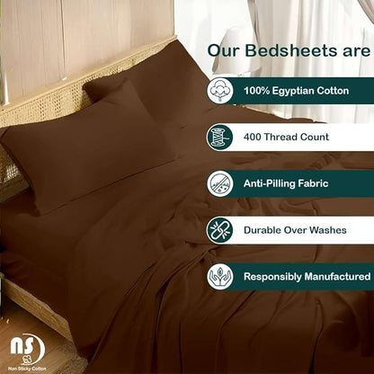 NON Sticky cotton Twin Size Sleeper Sofa Sheets, 4 Piece Egyptian Cotton Bed Sheet Set for Sofa Bed, 10" Deep Pocket for Pull Out Couch Mattress, 39" x 75", Chocolate Solid, Soft & Breathable