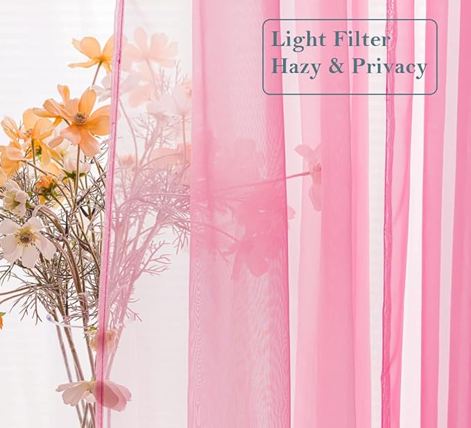PI Sheer Curtains 63 inches Length with Grommet,Airy Voile Sheer Window Curtain for Girls Room/Fashion Shop 2 Panels (W52 X L63, Bright Pink)