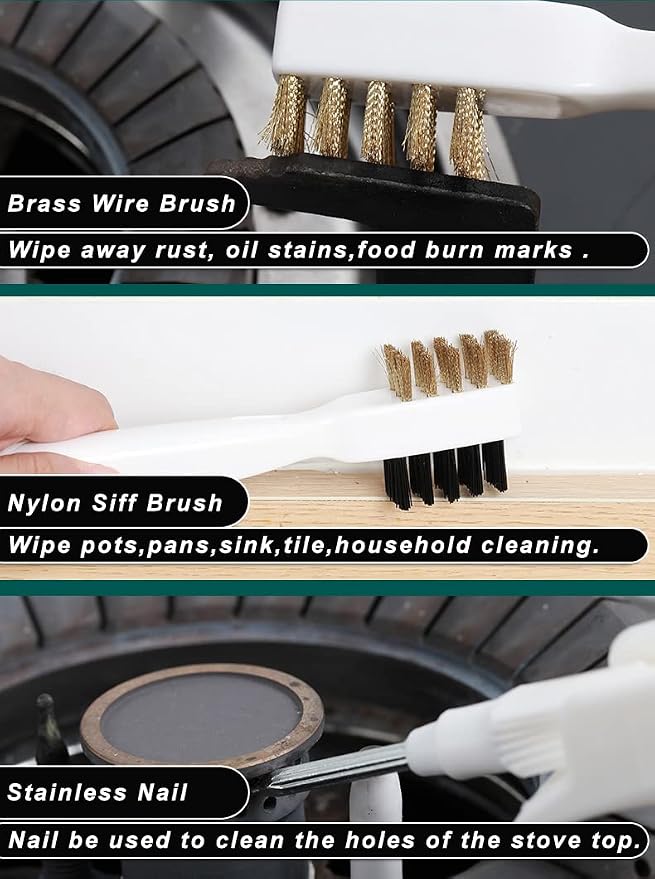 Kitchen Stove Cleaning Brush + Scraper Tool Set, Brass Wire Brushes - Image 7