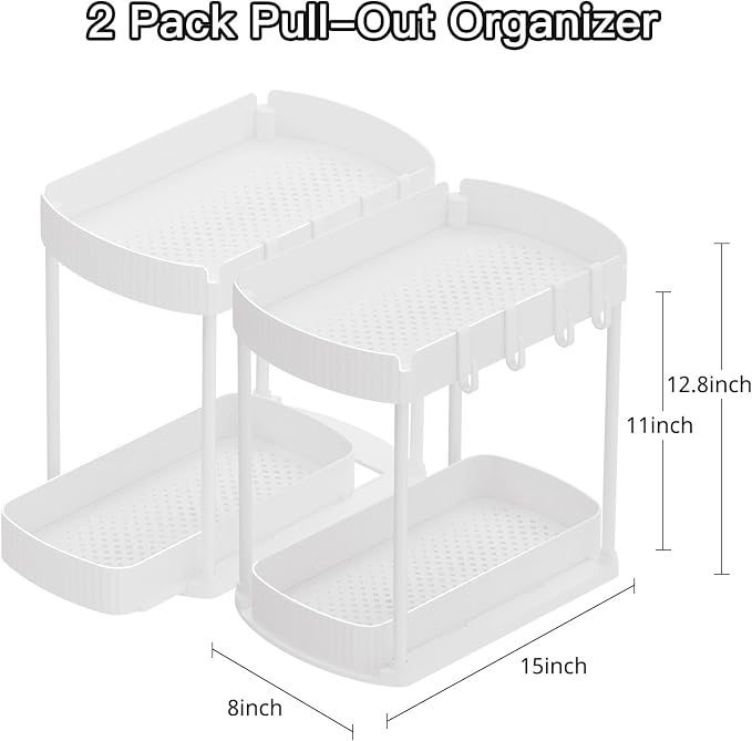 2 Pack Multi-Purpose Pull-Out Storage Organizers, Under Sink & Cabinet Storage - Image 2