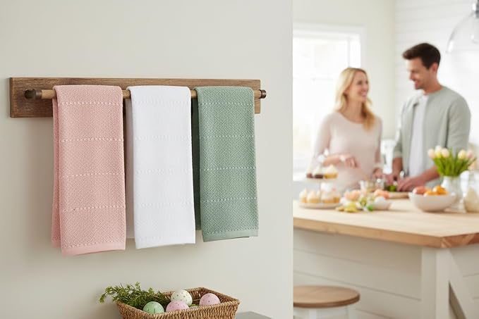 Sage White Light Pink Kitchen Hand Dish Towels: Oversized 28" x 18", 100% - Image 7