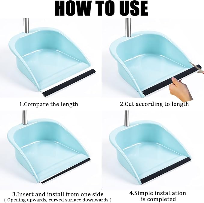 CRASPIRE 4Pcs Dustpan Rubber Edge Strips Adhesive Replacement Lip Black Broom - Image 6