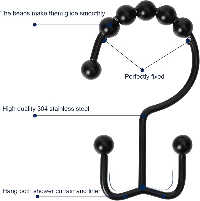 Shower Curtain Hooks, Sturdy Stainless Steel Double Sided Shower Hooks Rings - Image 3