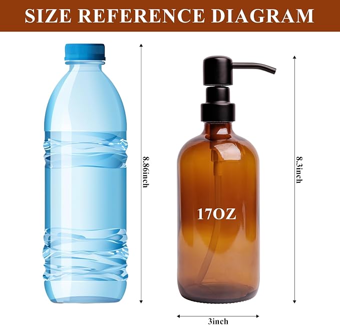Amber Glass Soap Dispenser, 2 Pack Bathroom Kitchen Soap Dispenser Set - Image 2