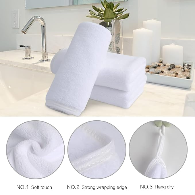SINLAND Absorbent Coral Velvet Washcloth Ultra Soft Microfiber Face Towels 12 x - Image 2