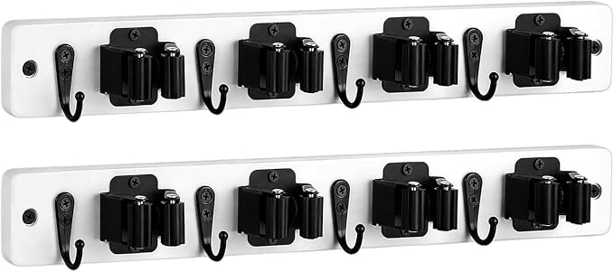 Lorbro 2 Pack Broom Holder Wall Mount, Wooden Broom and Mop Organizer Wall - Image 8