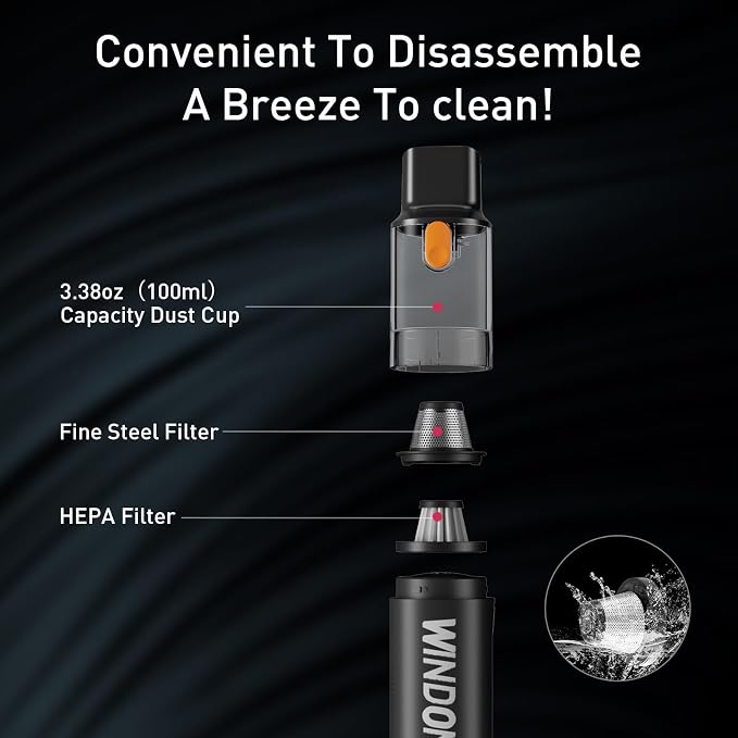 Windone Car Vacuum, 12000Pa 2-in-1 Cleaner & Tire Inflator 150PSI, 60W - Image 4