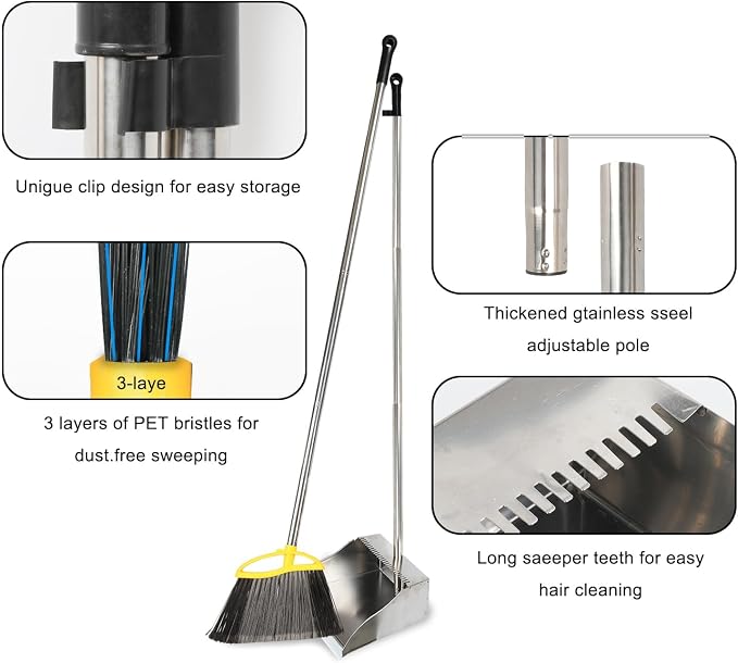 Broom and Dustpan Set, Outdoor Heavy Duty Broom - Image 3
