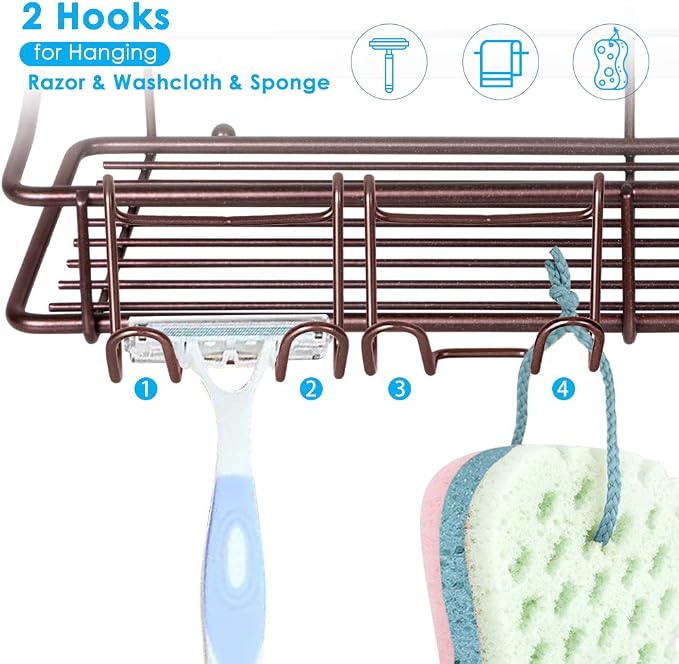 Nieifi Shower Caddy Shelf with Hooks Storage Rack Organizer Adhesive Stainless - Image 4