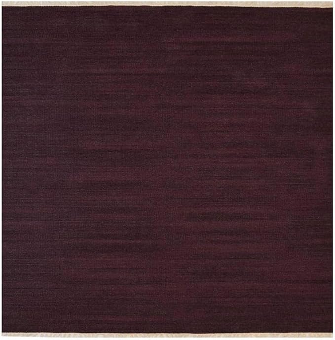 Rugsotic Carpets Hand Woven Flat Weave Kilim Wool ECO-Friendly Area Rugs - 8'x8', Square Shape, Plum Color, Solid Plain Design, Low Pile Handmade Area Rugs for Living Room, Bed Room (D00111)