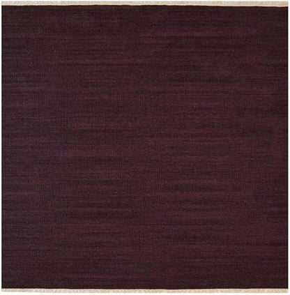 Rugsotic Carpets Hand Woven Flat Weave Kilim Wool ECO-Friendly Area Rugs - 8'x8', Square Shape, Plum Color, Solid Plain Design, Low Pile Handmade Area Rugs for Living Room, Bed Room (D00111)
